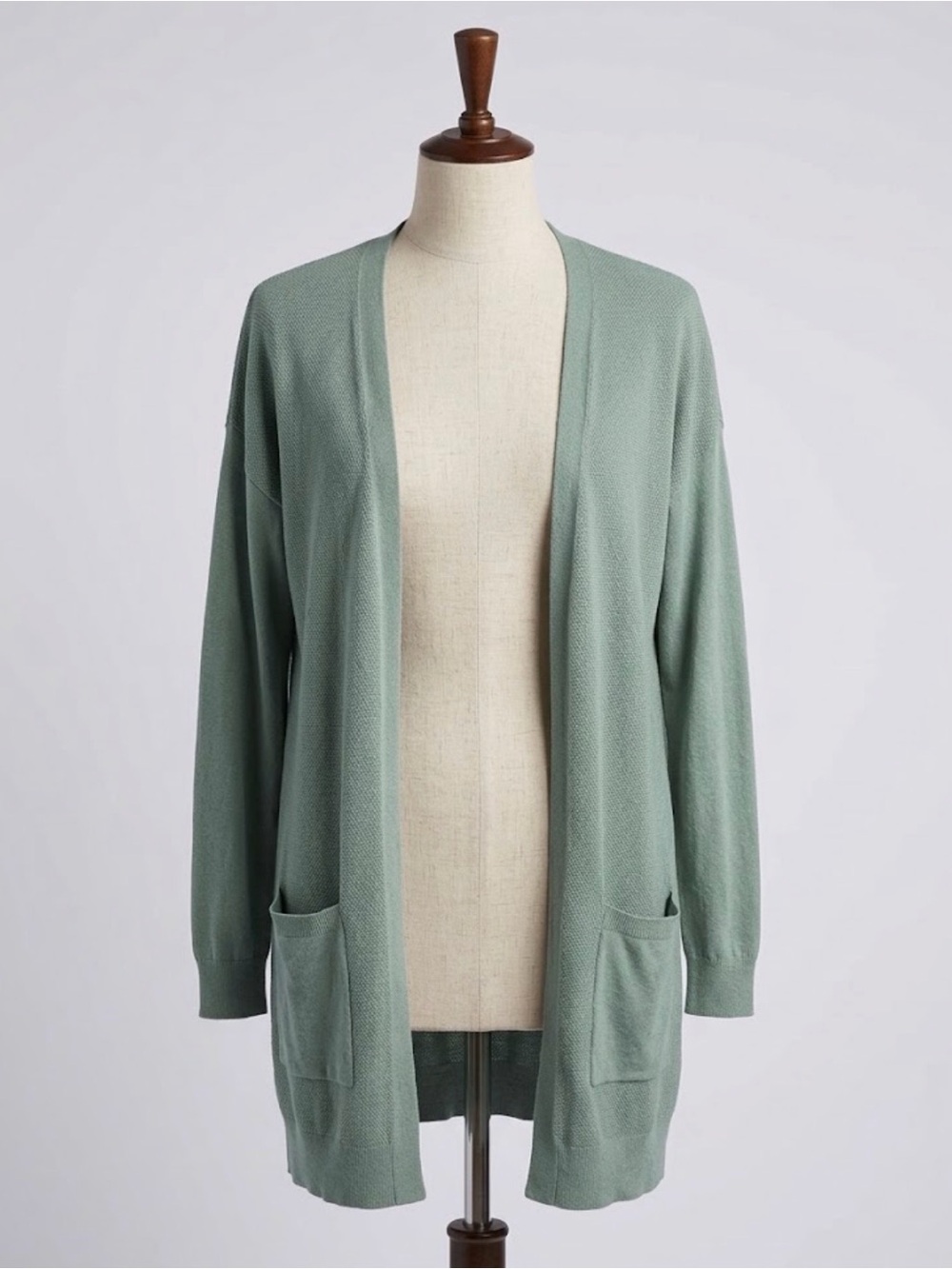 Tea n Rose Longline Open Front Cardigan Sweater Duster Boho Lagenlook Sage M